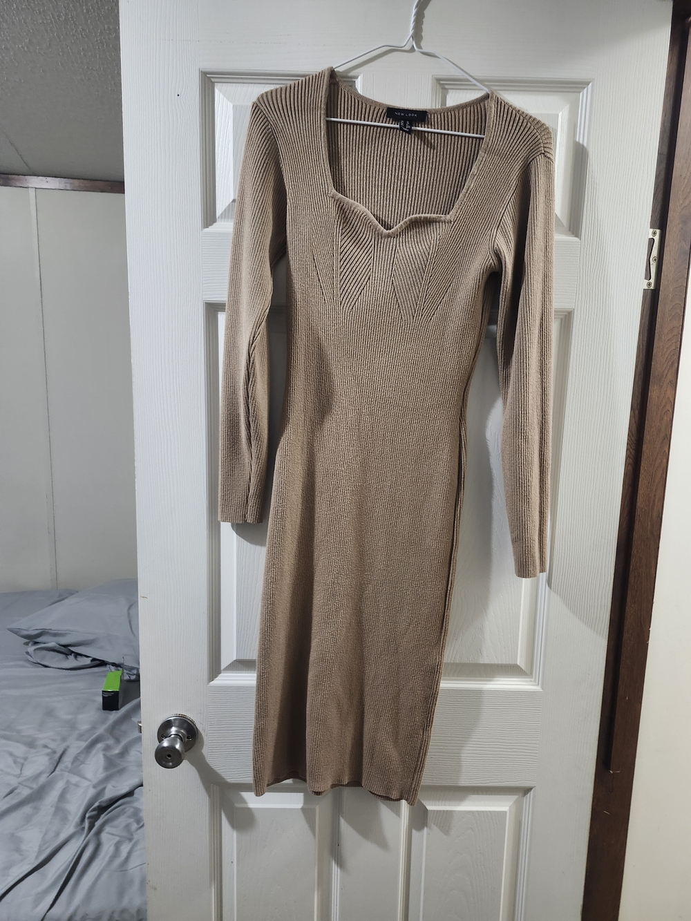 New Look Tan Ribbed Long Sleeve Midi Dress